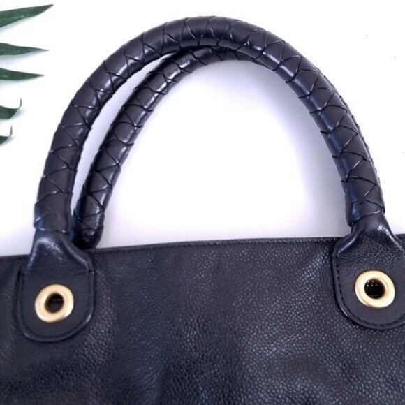 Elie Tahari Black Leather Shoulder Bag Braided Handle - Picture 2 of 11